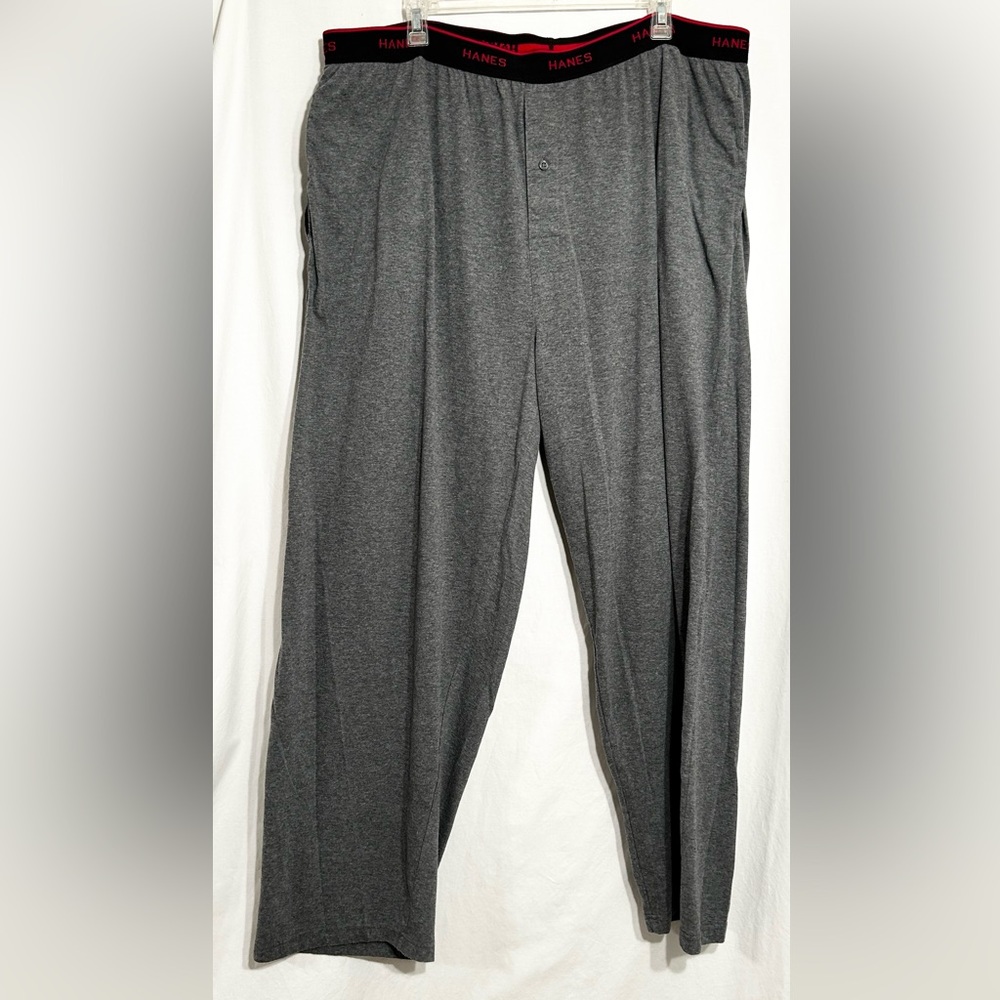 MENS XXL 2XL GRAY BLACK HANES 2 POCKET LOUNGEWEAR PAJAMA BOTTOM PANTS